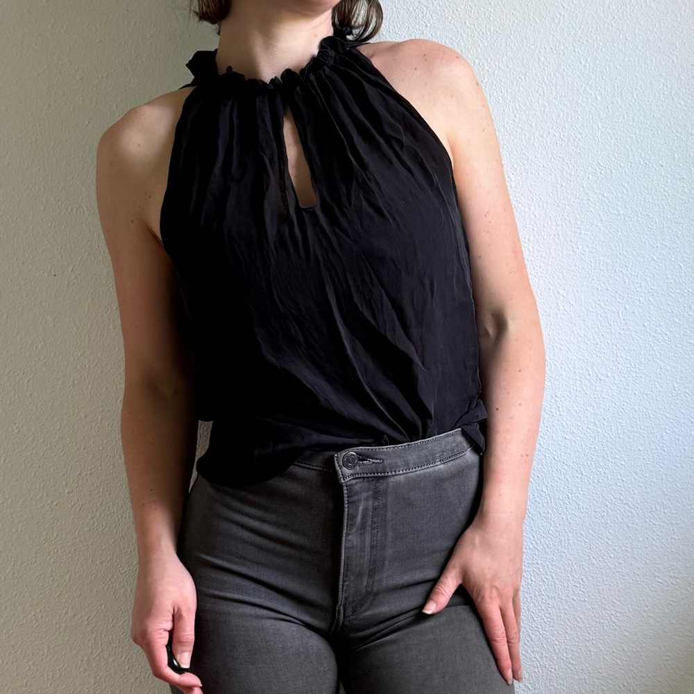 Ramy Brook 100% Pure Silk Black High Neck Blouse size small - Picture 2 of 12